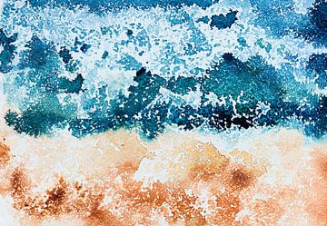 Where the ocean meets the sand | Aquarel schilderij van WatercolorWall