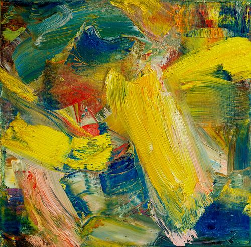 Abstract olieverf schilderij, Geel, Blauw, Rood, Roze, Groen