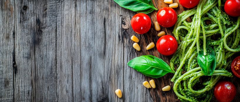 Frische Pasta mit Tomaten und Basilikum von Poster Art Shop