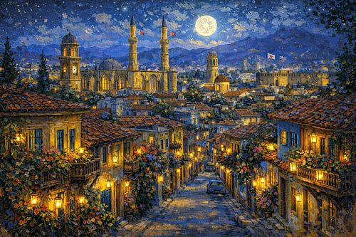 Nicosia, Cyprus, een impressionistisch schilderij.