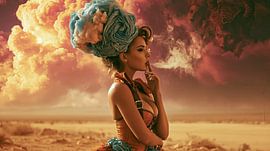 Wolkenhimmel, Retro-Surrealismus: Frau in einer Landschaft von Egon Zitter