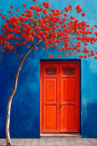 Porte à fleurs rouges