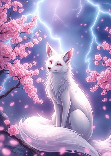 Witte vos en kersenbloesem