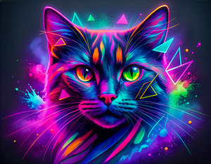 Abstraktes Neon-Katzenporträt – Farbenfrohes Katzen-Kunstwerk mit leuchtenden Neonfarben