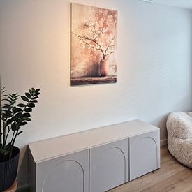 Klantfoto: Japandi Bloesem & Terracotta Patina van Marijke Trienekens, op canvas