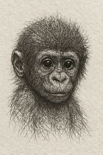 Draad portret baby gorilla (tropisch jungle aapje zachte kleuren neutrale kleuren babykamer)