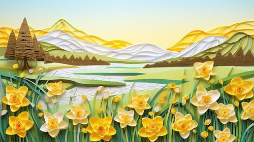 Kunstzinnig landschap met narcissen