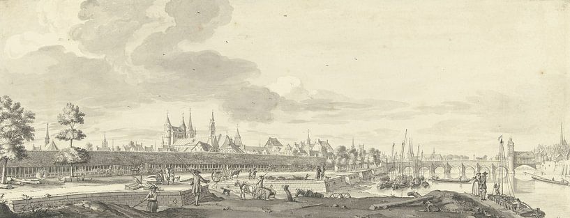 Blick auf die Fledermaus und die Maasbrücke in Maastricht, Jan de Beijer, 1713 - 1780. von Meisterhafte Meister