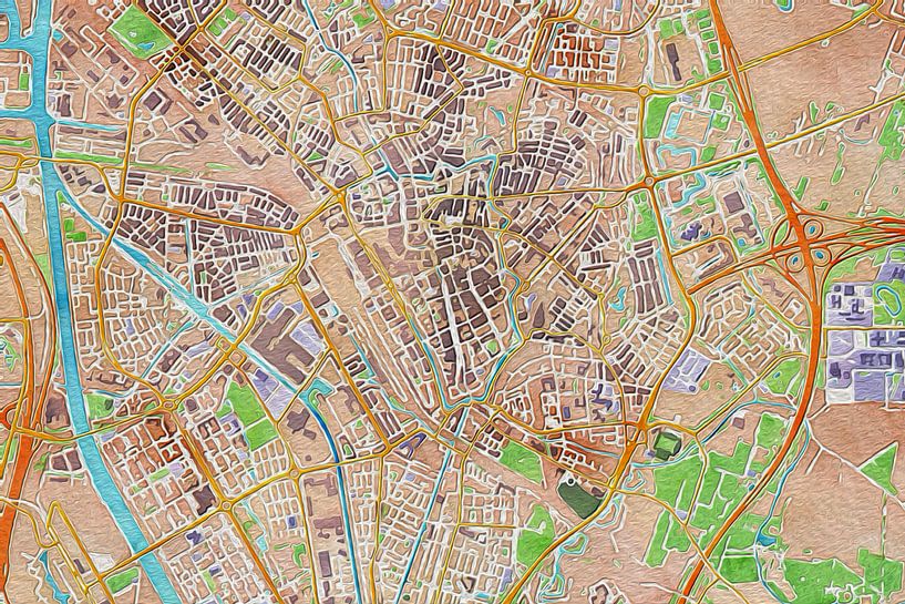 Carte colorée d'Utrecht par Maps Are Art