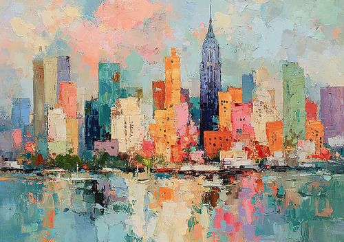 La silhouette colorée de New York dans le style impasto