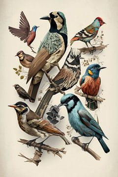 Collage Tekening Vogels van Preet Lambon