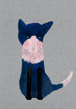 Blauw katje. Portret van een schattig poesje. Kinderkamer kunst van Dina Dankers
