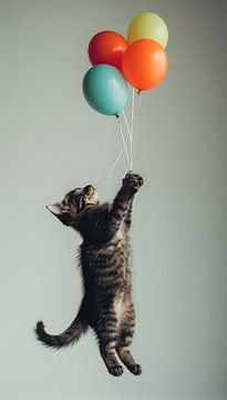 Katze mit Luftballons (Hang in there) stehendes Panorama von TheXclusive Art