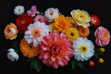 Diverse Kleurrijke Bloemen op Donkere Achtergrond van De Muurdecoratie