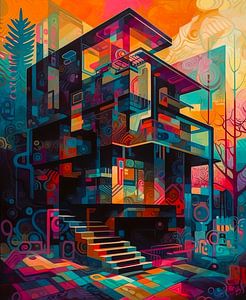 Kleurrijke geometrische abstracte architectuur ,moderne woningen VIII van René van den Berg