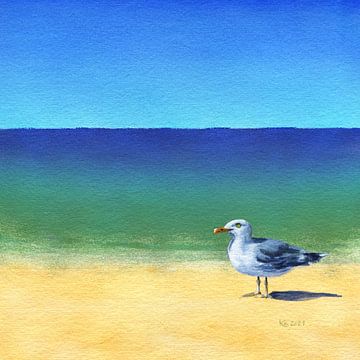 Seagull at the beach Acrylic painting by Karen Kaspar