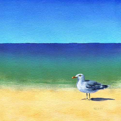 Seagull at the beach Acrylic painting by Karen Kaspar