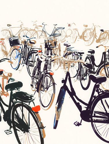 Luftige Aquarellillustration von Amsterdamer Fahrrädern in verspielten Farben