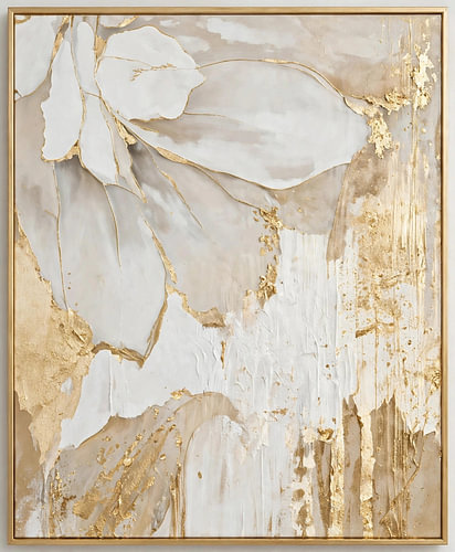 Abstract Floral and Gold Leaf Wall Art