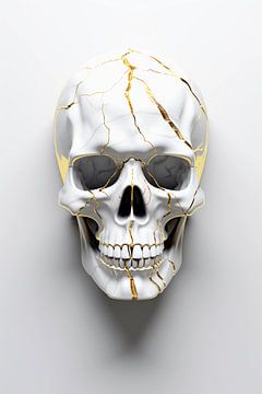 Marble skull white and gold by haroulita