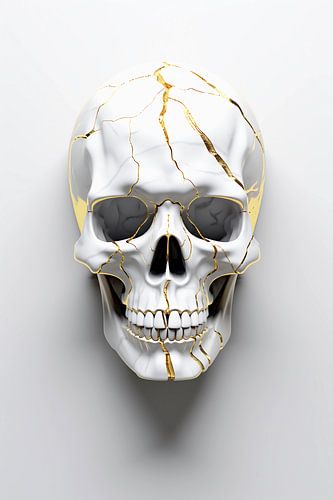 Marmeren schedel wit en goud