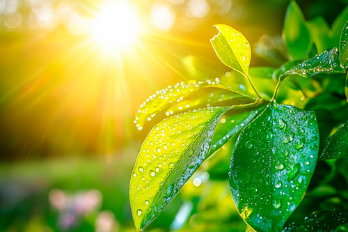 Zonnestralen op verse bladeren