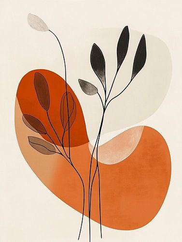 Illustration botanique abstraite aux formes organiques et aux feuilles