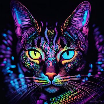 Neon/Zwart licht Cat 1 van Johanna's Art