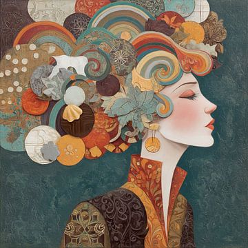 Abstract Portret van Vrouw met Bladeren van Kunst Kriebels