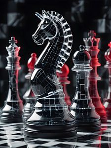 Un cheval de verre dans un jeu d'échecs futuriste