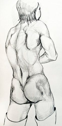 Drawing of a man's back.