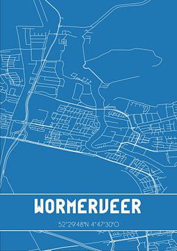 Blauwdruk | Landkaart | Wormerveer (Noord-Holland) van MijnStadsPoster