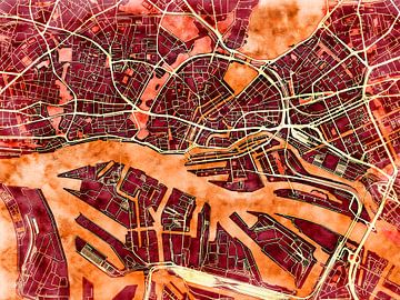 Map of Hamburg centrum with the style 'Amber Autumn' by Maporia