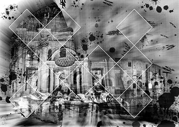 Digitale kunst - Trevifontein, Colosseum en Spaanse Trappen, Rome van berbaden photography