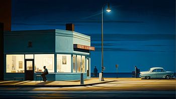 Abendstimmung mit klassischem amerikanischen Diner und Auto