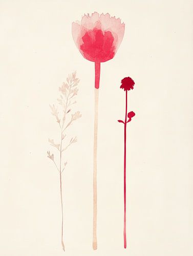 Rode bloemen, aquarel