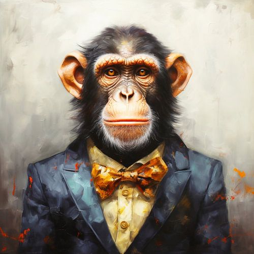monkey chimpanzee portrait suit bow tie human surreal