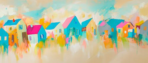Bunte, abstrakte Häuserlandschaft von Poster Art Shop