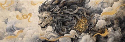 Leeuw kunst goud zwart panorama