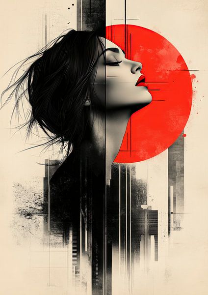 Een portret in rood en zwart van Hikmah Hidahasbi