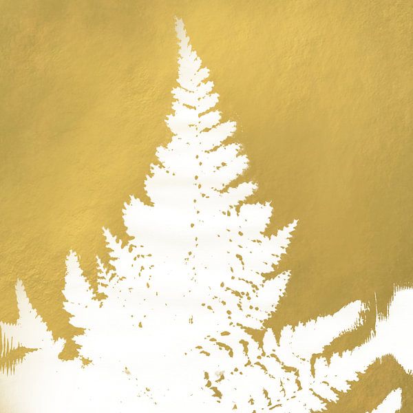 Wit varenblad op goud. Botanische illustratie. Moderne abstracte kunst van Dina Dankers