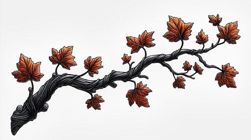 Single branch with bright autumn leaves