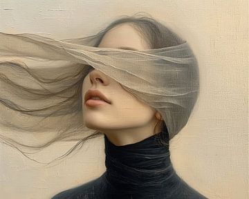 Portret Vrouw Blinddoek | Enigma Shade Whispers van Kunst Kriebels