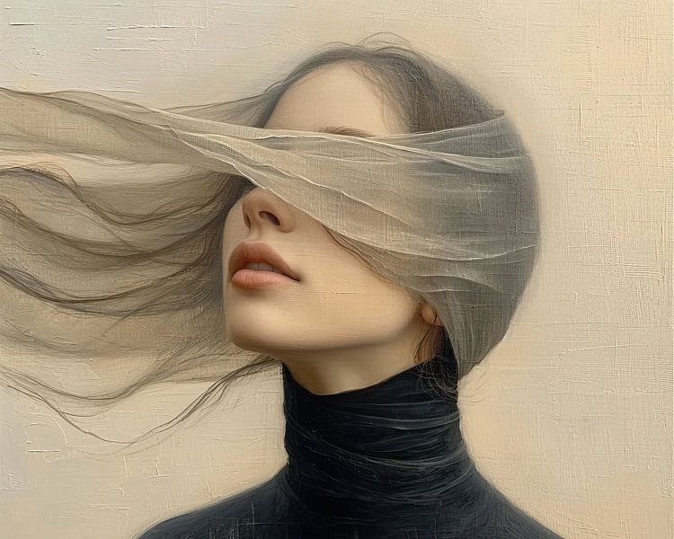 Portret Vrouw Blinddoek | Enigma Shade Whispers van Kunst Kriebels