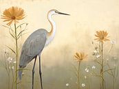 Japandi, Heron in green by Caroline Guerain thumbnail