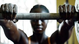 Athlete lifts barbell in the gym