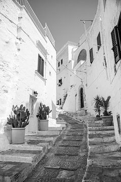 Straatje naar boven | Capri (Italië) | Reisfotografie | Zwart-wit van Monique Tekstra-van Lochem