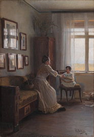 Georg Achen – Interieur mit der Ehefrau des Künstlers und ihrem Kind, 1892