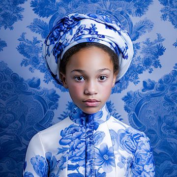 Portrait d'une jeune fille en bleu de Delft sur Vlindertuin Art