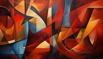 Abstracte vormen blauw-rood-bruin panorama van TheXclusive Art